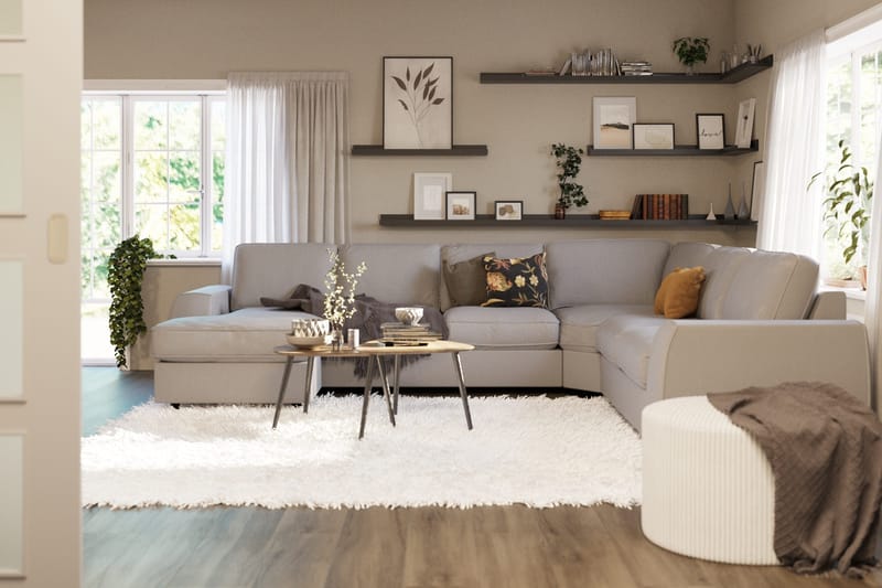 Optus Lyx 5-sits Högervänd U-formad Hörnsoffa med divan i Tyg - Grå - Möbler - Soffa - Hörnsoffa - Hörnsoffa med divan