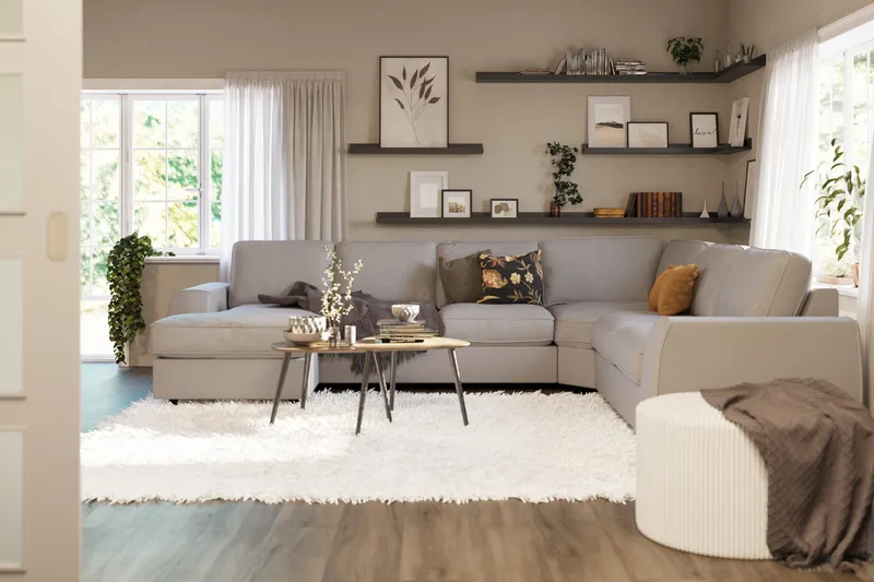 Optus Lyx 5-sits Högervänd U-formad Hörnsoffa med divan i Tyg - Grå - Möbler - Soffa - Hörnsoffa - Hörnsoffa med divan