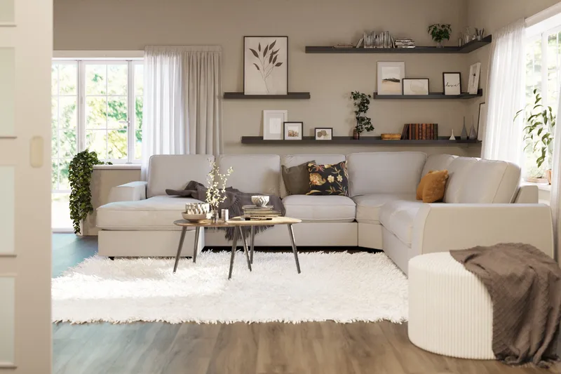 Optus Lyx 5-sits Högervänd U-formad Hörnsoffa med divan i Tyg - Ljusgrå - Möbler - Soffa - Hörnsoffa - Hörnsoffa med divan