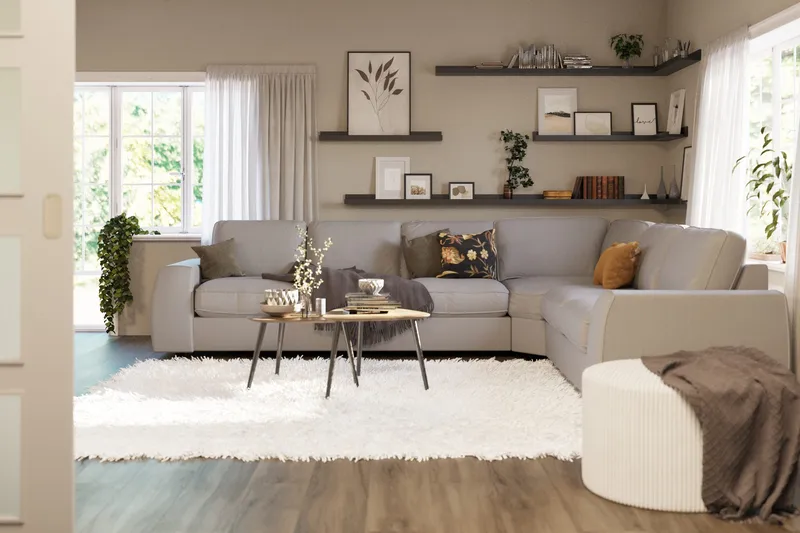 Optus Lyx 5-sits Vändbar L-formad Hörnsoffa i Tyg - Grå - Möbler - Soffa - Hörnsoffa