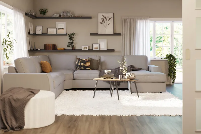 Optus Lyx 5-sits Vänstervänd U-formad Hörnsoffa med divan i Tyg - Grå - Möbler - Soffa - Hörnsoffa - Hörnsoffa med divan