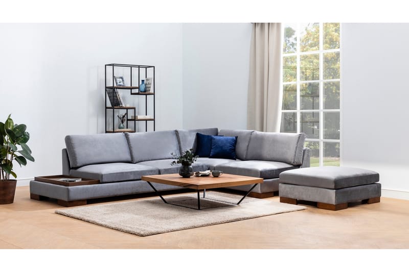 Soffa med Schäslong Nathalie m Pall Höger - Mörkgrå/Natur - Möbler - Soffa - Hörnsoffa