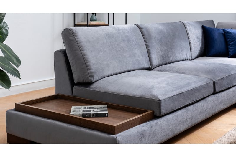 Soffa med Schäslong Nathalie m Pall Höger - Mörkgrå/Natur - Möbler - Soffa - Hörnsoffa