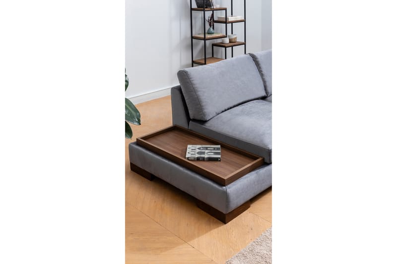 Soffa med Schäslong Nathalie m Pall Höger - Mörkgrå/Natur - Möbler - Soffa - Hörnsoffa