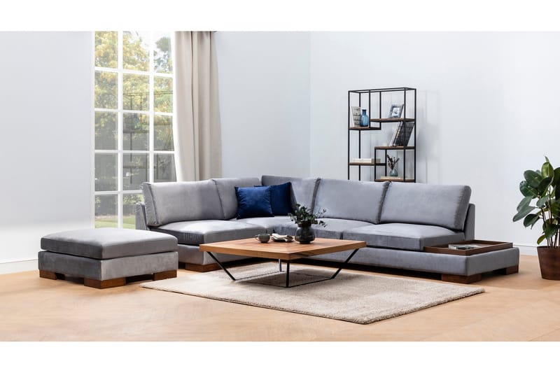Soffa med Schäslong Nathalie m Pall Vänster - Mörkgrå/Natur - Möbler - Soffa - Hörnsoffa
