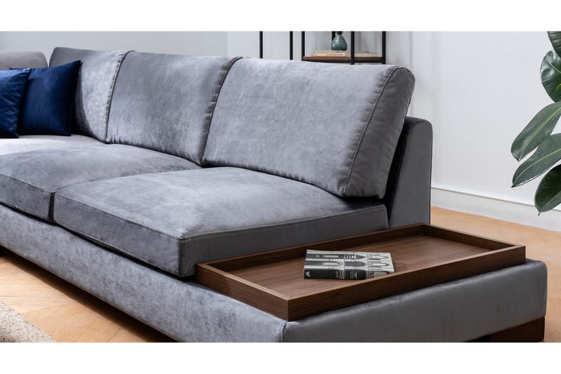 Soffa med Schäslong Nathalie m Pall Vänster - Mörkgrå/Natur - Möbler - Soffa - Hörnsoffa