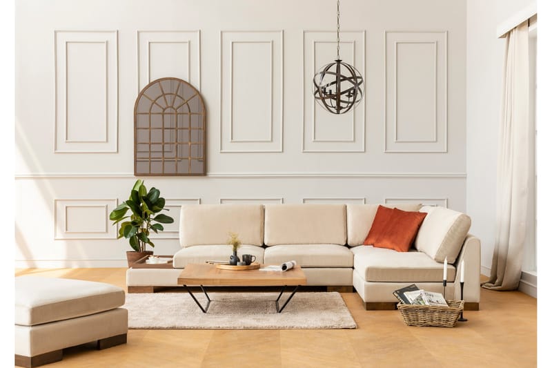 Soffa med Schäslong Nathalie m Pall Höger - Beige/Natur - Möbler - Soffa - Hörnsoffa