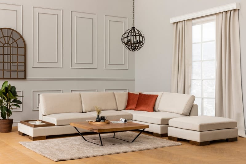 Soffa med Schäslong Nathalie m Pall Höger - Beige/Natur - Möbler - Soffa - Hörnsoffa