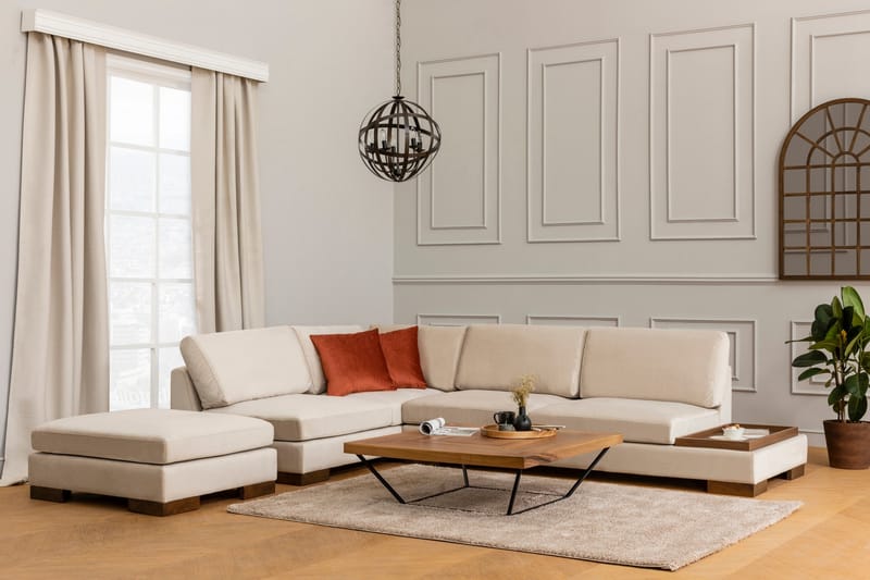Soffa med Schäslong Nathalie m Pall Vänster - Beige/Natur - Möbler - Soffa - Hörnsoffa