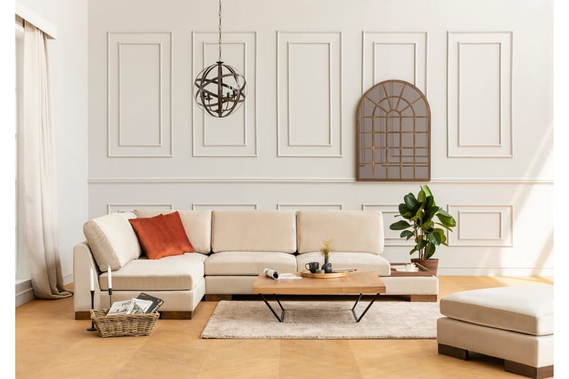 Soffa med Schäslong Nathalie m Pall Vänster - Beige/Natur - Möbler - Soffa - Hörnsoffa