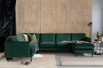 Teodin Hörnsoffa med Divan Höger Sammet - Grön - Möbler - Soffa - Hörnsoffa - Hörnsoffa med divan