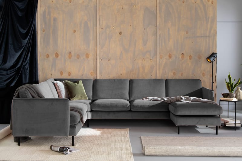 Teodin Hörnsoffa med Divan Höger Sammet - Ljusgrå - Möbler - Soffa - Hörnsoffa - Hörnsoffa med divan