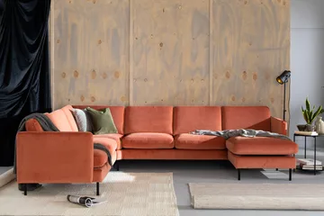 Teodin Hörnsoffa med Divan Höger Sammet - Rosa - Möbler - Soffa - Hörnsoffa - Hörnsoffa med divan