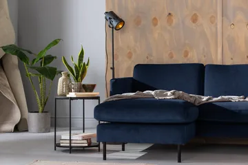 Teodin Hörnsoffa med Divan Vänster Sammet - Blå - Möbler - Soffa - Hörnsoffa - Hörnsoffa med divan