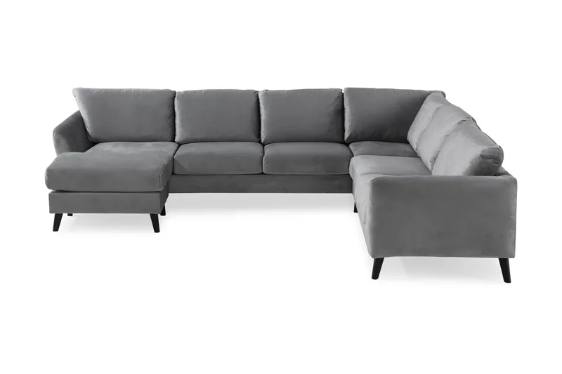 Trend 5-sits Vänstervänd U-formad Hörnsoffa med divan i Sammet, Ljusgrå