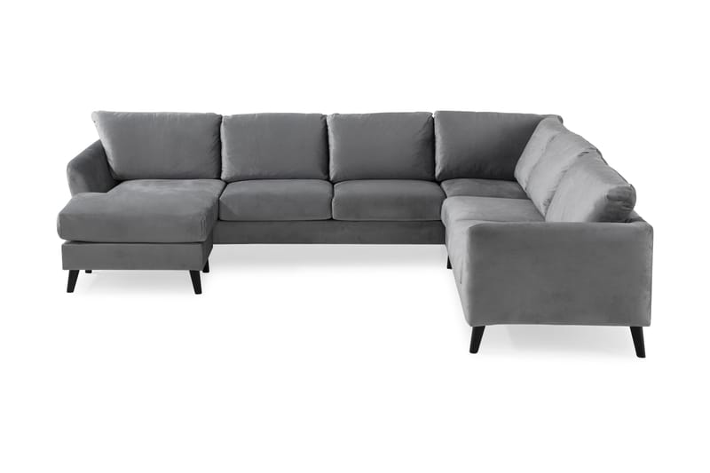 Trend 5-sits Vänstervänd U-formad Hörnsoffa med divan i Sammet, Ljusgrå