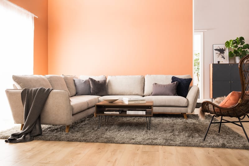 Trend Lyx 6-sits Vändbar L-formad Hörnsoffa i Tyg - Beige - Möbler - Soffa - Hörnsoffa