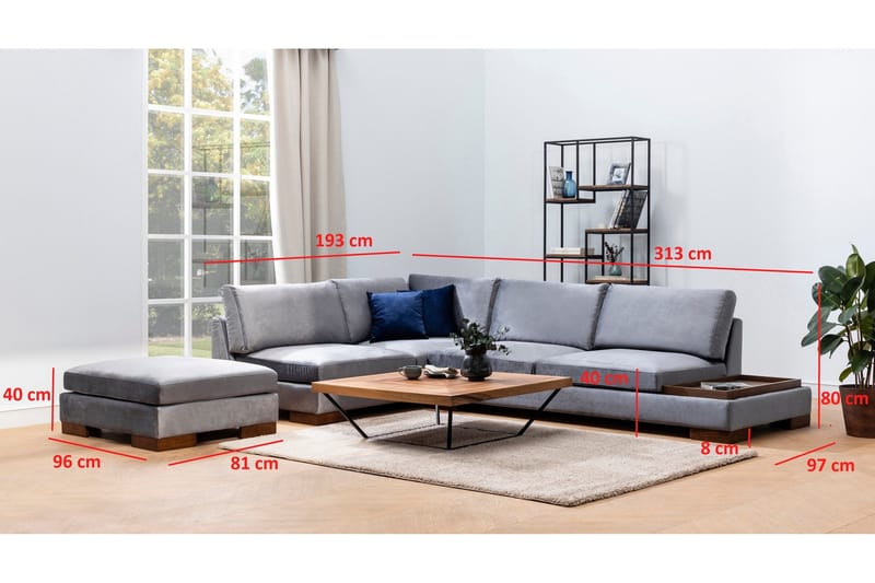 Tulima Soffa med Schäslong m Pall Vänster - Mörkgrå/Natur - Möbler - Soffa - Hörnsoffa