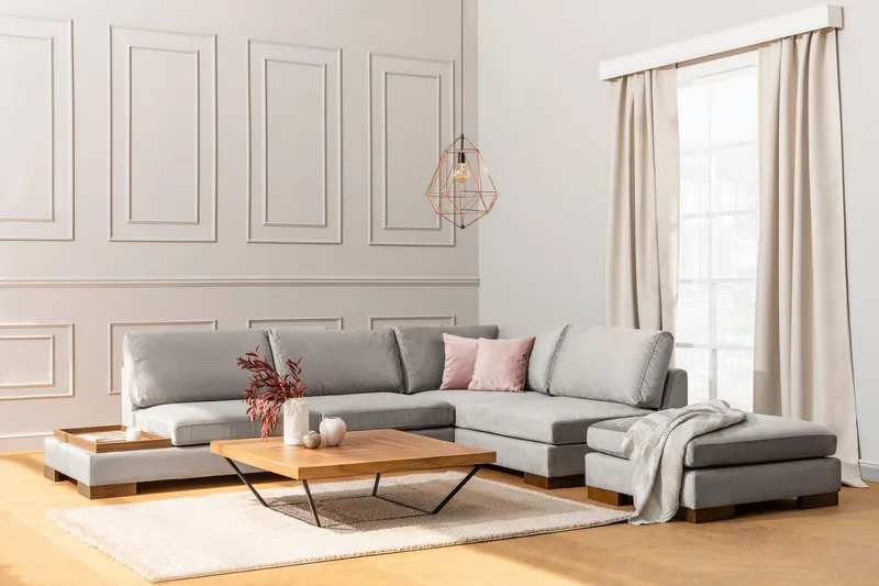 Tulima Soffa med Schäslong m Pall Höger - Ljusgrå/Natur - Möbler - Soffa - Hörnsoffa