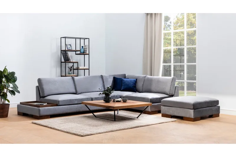 Tulima Soffa med Schäslong m Pall Höger - Mörkgrå/Natur - Möbler - Soffa - Hörnsoffa
