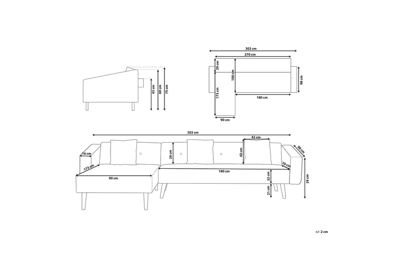 Vadso Hörnsoffa 303 cm - Grå - Möbler - Soffa - Bäddsoffa - Bäddsoffa divan