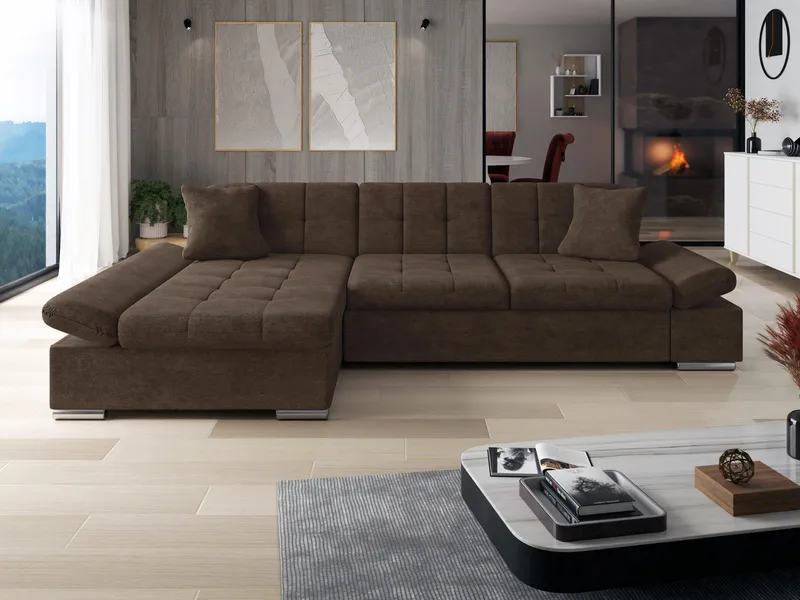 Vananda 3-sits Soffa med divan vänster och förvaring - mörkbrun - Möbler - Soffa - Hörnsoffa - Hörnsoffa med divan
