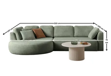Venezia Hörnsoffa 310x75x105 cm - Liquid Green - Möbler - Soffa - Hörnsoffa