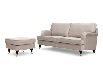 Howard Classic Soffgrupp 3-Sits Soffa och Fotpall i Sammet - Beige - Möbler - Soffa - Soffgrupp - Howard soffgrupp