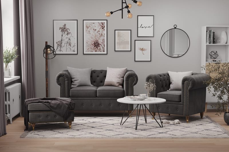 Chesterfield Deluxe 2-sits Soffa - Grå - Möbler - Soffa - Howardsoffa