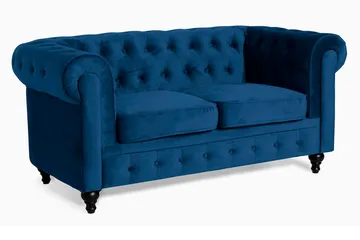 Chesterfield Lyx 2-sits Liten sammetssoffa - Djup soffa 160 cm bred - Blå Sammet - Möbler - Soffa - Howardsoffa