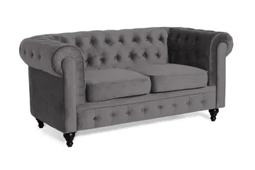 Chesterfield Lyx 2-sits Liten Sammetssoffa - Djup soffa 160 cm bred - Mörkgrå / Grå - Möbler - Soffa - Howardsoffa