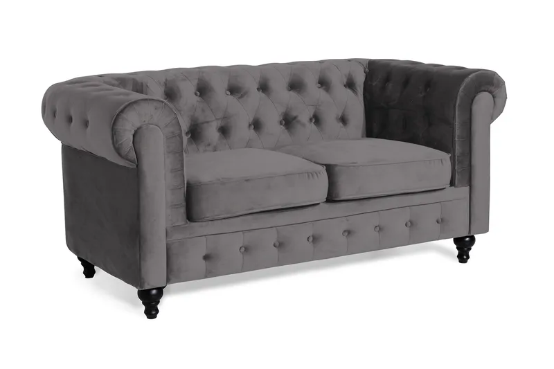 Chesterfield Lyx 2-sits Liten Sammetssoffa - Djup soffa 160 cm bred - Mörkgrå / Grå - Möbler - Soffa - Howardsoffa