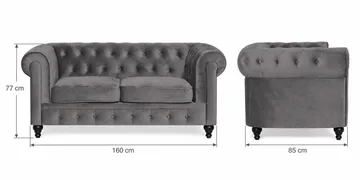 Chesterfield Lyx 2-sits Liten Sammetssoffa - Djup soffa 160 cm bred - Mörkgrå - Möbler - Soffa - Howardsoffa