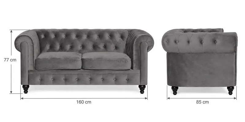 Chesterfield Lyx 2-sits Liten Sammetssoffa - Djup soffa 160 cm bred - Mörkgrå - Möbler - Soffa - Howardsoffa