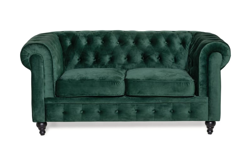 Chesterfield Lyx 2-sits Liten sammetssoffa - Djup soffa 160 cm bred, Mörkgrön