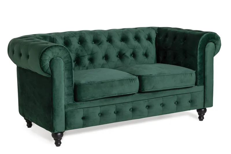 Chesterfield Lyx 2-sits Liten sammetssoffa - Djup soffa 160 cm bred - Mörkgrön - Möbler - Soffa - Howardsoffa