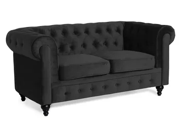 Chesterfield Lyx 2-sits Liten sammetssoffa - Djup soffa 160 cm bred - Svart - Möbler - Soffa - Howardsoffa