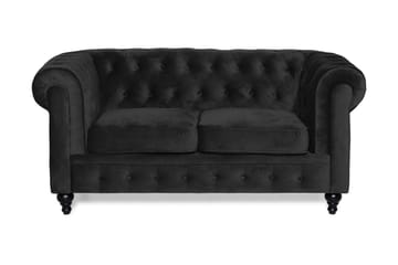 Chesterfield Lyx 2-sits Liten sammetssoffa - Djup soffa 160 cm bred - Svart - Möbler - Soffa - Howardsoffa