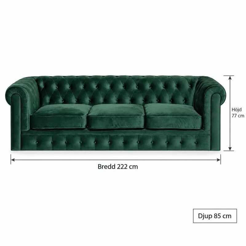 Chesterfield Lyx 3 sits Sammetssoffa - Djup soffa - Grön - Möbler - Soffa - Howardsoffa