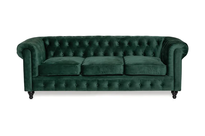 Chesterfield Lyx 3 sits Sammetssoffa - Djup soffa, Grön