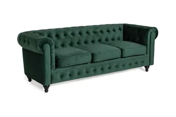 Chesterfield Lyx 3 sits Sammetssoffa - Djup soffa - Mörkgrön / Grön - Möbler - Soffa - Howardsoffa