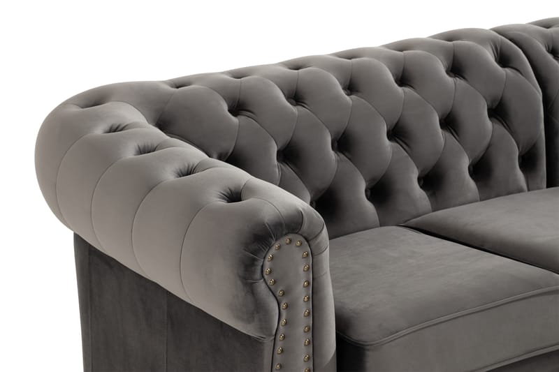 Hörnsoffa Chester Deluxe - Grå - 4 sits soffa - Chesterfield soffa - Howardsoffa