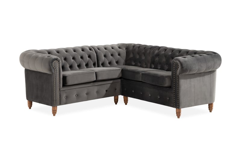 Hörnsoffa Chester Deluxe - Grå - 4 sits soffa - Chesterfield soffa - Howardsoffa