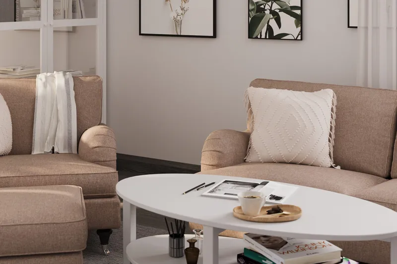 Howard Classic 3-sits Svängd Tygsoffa - Mörkbeige - Möbler - Soffa - Howardsoffa