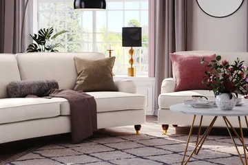 Howard Lyx 4-sits Svängd Sammetssoffa - Krämvit - Möbler - Soffa - Howardsoffa