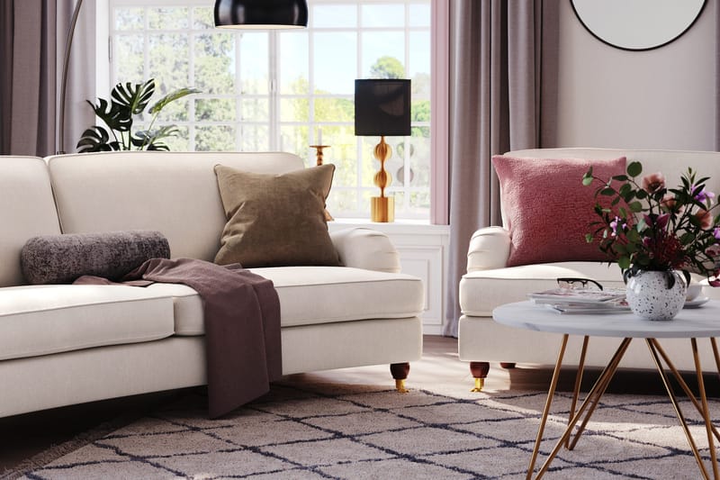 Howard Lyx 4-sits Svängd Sammetssoffa - Krämvit - Möbler - Soffa - Howardsoffa