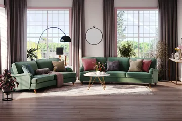 Howard Lyx 4-sits Svängd Sammetssoffa - Mörkgrön - Möbler - Soffa - Howardsoffa