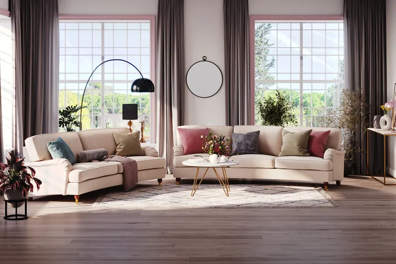 Howard Lyx 4-sits Svängd Tygsoffa - Beige - Möbler - Soffa - Howardsoffa