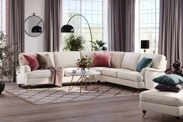 Howard Lyx 6-sits Högervänd L-formad Hörnsoffa i Sammet - Krämvit - Möbler - Soffa - Howardsoffa