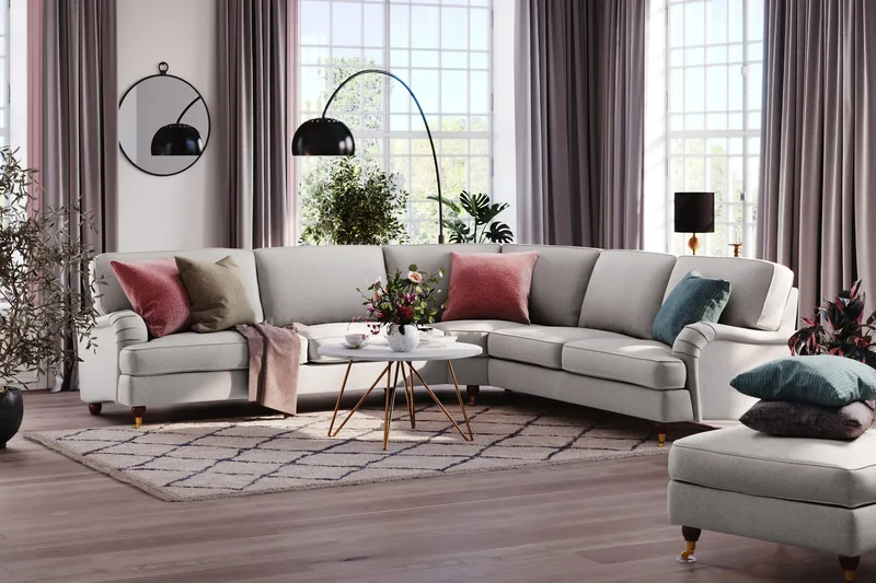 Howard Lyx 6-sits Högervänd L-formad Hörnsoffa i Tyg - Ljusgrå - Möbler - Soffa - Howardsoffa